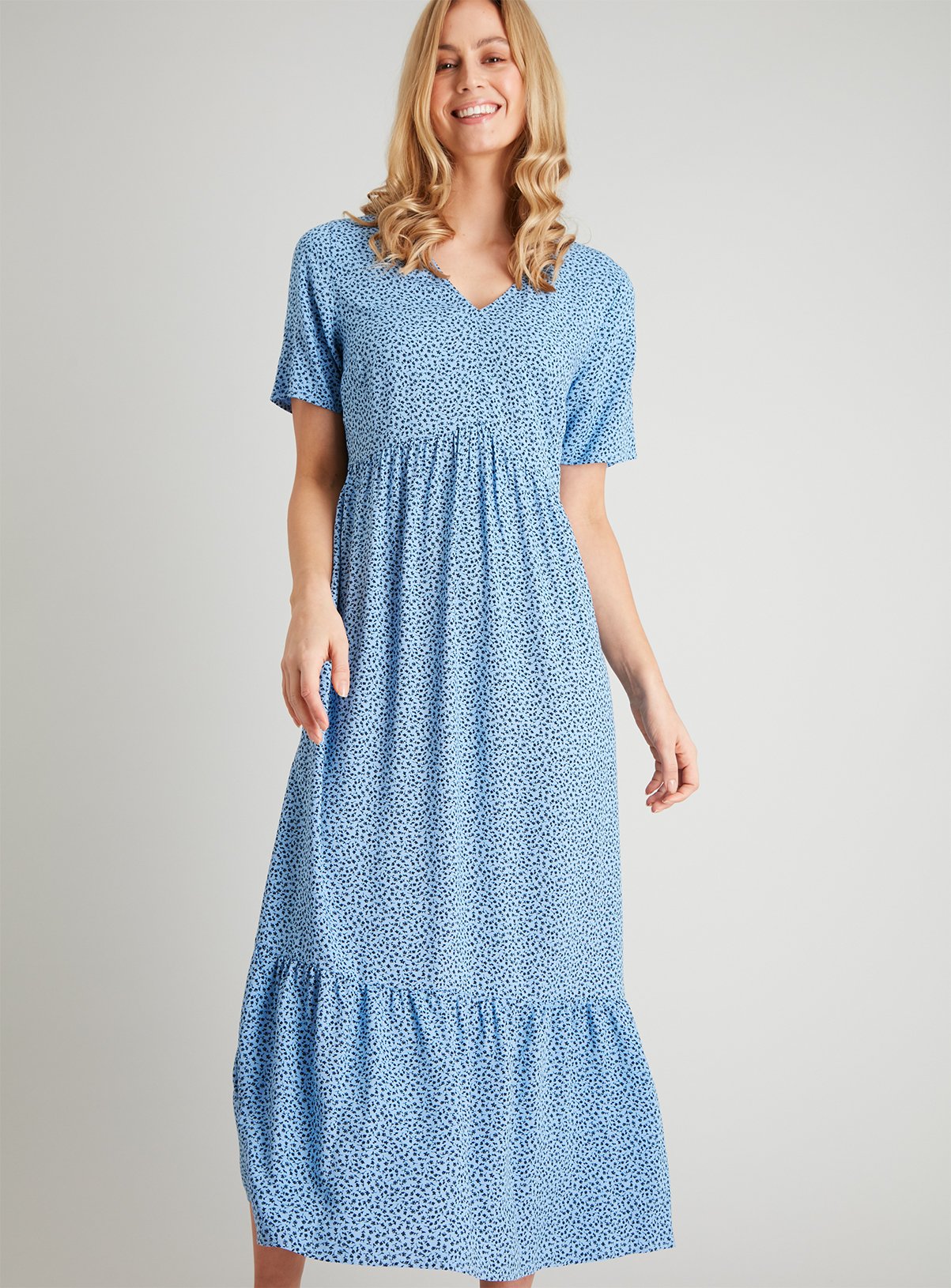 Blue Ditsy Floral Print Maxi Dress ...